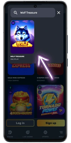 Wolf Treasure by Onlyplay in casino lobby search on mobile