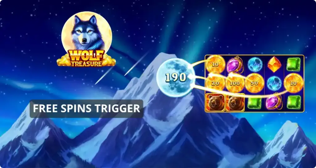 Wolf Treasure Free Spins trigger - Special symbol accumulates 190 from Bonus coins